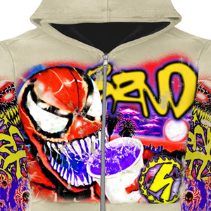 Herren Beige Pullover Hoodie Venom Spider-Man Graffiti-Print Hip-Hop Streetwear Regular Fit Sweatshirt 100% Baumwolle Sommer - Product Image 5