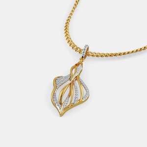 Collar con Colgante de Diamante Cultivado en Laboratorio con Diseño Abstracto de Hoja en Espiral en Oro Amarillo - Product Image 5