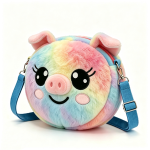 customized Adjustable blue strap plush bag,Zippered plush pig purse,Plush crossbody for <b>children</b>,Animal-themed kids bag - Product Image 5