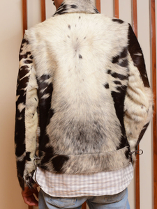 Authentic Western Style Cowhide Leather Windbreaker <b>Jacket</b> Cow Fur Print Breathable Woven Fabric Nylon Lining OEM Autumn Winter - Product Image 4