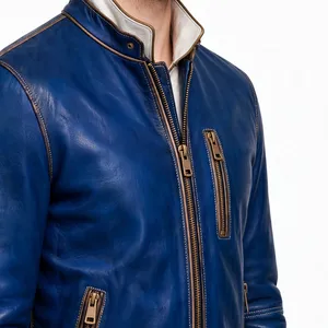 Chaqueta de Cuero para Hombre, Cuello Alto, Manga Larga, Cierre de Cremallera, Cintura Ajustada, Resistente al Viento - Product Image 6