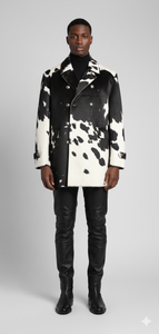 Veste en cuir véritable de luxe pour homme, col montant, style moto et motard, chaude pour l'hiver, noir et blanc, vente en gros - Product Image 2