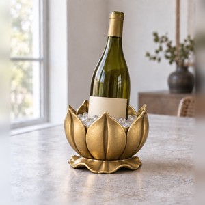 Handmade Brass Lotus Wine Bottle Cooler Cast Flower <b>Ice</b> <b>Bucket</b> Single Bottle Wine Chiller Luxury <b>Table</b> Decor - Product Image 1