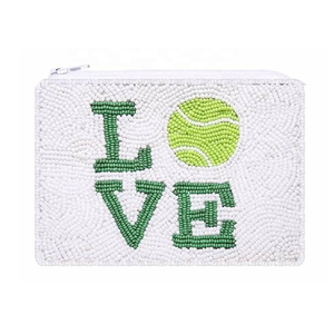 Nouvel Arrivage : Porte-monnaie Perlé à la Main avec Lettre 'I Love Tennis', Petite Pochette pour Femme pour la Collecte de Pièces de Monnaie, Accessoire de Sac Perlé - Product Image 2
