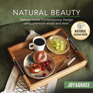 Plateau de rangement et de service rectangulaire moderne avec poignées robustes, côtés profonds, design facile à transporter, parfait pour la décoration de table - Product Image 2