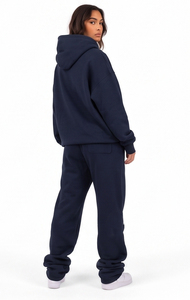 Conjunto Deportivo de Felpa para Mujer, con Capucha Bordada, Hombros Caídos, Pantalones Deportivos Gruesos de 500 GSM, Estilo Francés - Product Image 4