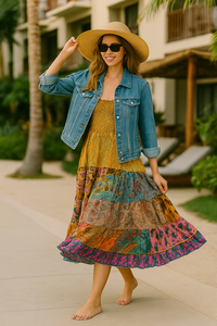 Vestido Maxi de Verano 2026 Estilo Bohemio para Mujer, Cintura Imperio, Manga Corta, Estilo Indio - Venta al Por Mayor - Product Image 6