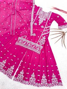 Pink Embroidered Salwar Kameez Set Faux Georgette Women's Indian Pakistani Diwali Wedding Party Wear Quick Dry - Product Image 5