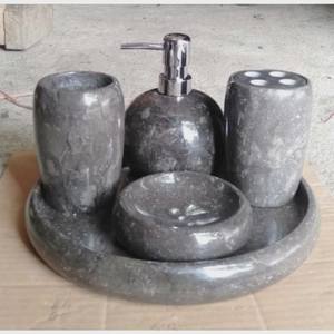 Ensemble d'accessoires de salle de bain de luxe en marbre 5 pièces, ensemble de meubles de salle de bain en pierre naturelle, marbre beige, blanc ou gris, décoration de salle de bain - Product Image 5