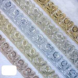 Encaje de lujo con bordado de pedrería, cinta con cuentas pesadas, ribete étnico nupcial, encaje brillante con pedrería para vestidos - Product Image 2