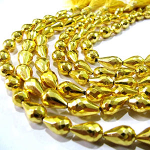 Perles de pyrite dorée naturelle, forme goutte, percées sur le long, 8 pouces - Product Image 3