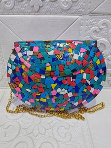 Sac de soirée en mosaïque en métal élégant fait à la main pour dames perle nacre boîte de pochette de fête de mariage motifs d'enveloppe uniques - Product Image 4