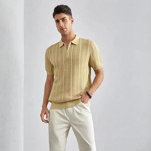 Camiseta de Polo de Golf, Tejido Transpirable, Diseño de Rayas Verticales, Color Sólido, Corte Regular, Ropa Casual OEM - Product Image 1
