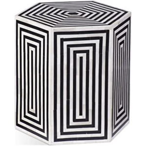 Taburete Artesanal con Incrustaciones Geométricas de Hueso, Mesa Auxiliar de Resina con Patrón Hexagonal Moderno, Mueble de Acento de Lujo para Sala de Estar, Venta al por Mayor - Product Image 4