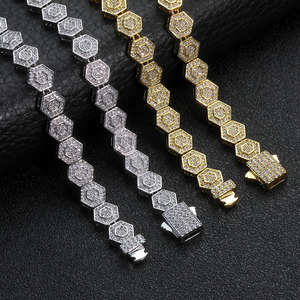 Bracelet Homme en Argent 925 avec Diamants Moissanite, Maillons Hexagonaux, Léger, Style Hip Hop, Bijou de Luxe Streetwear, Cadeau Audacieux - Product Image 4