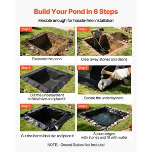 Telo in gomma EPDM da 45 mil per laghetto di pesci Koi, facile da tagliare, 15 x 20 piedi, resistente e impermeabile, con sottotelo in argilla geosintetica, combo per - Product Image 6