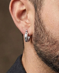 Round Brilliant Cut Hoop Earrings 925 Sterling Silver Rhodium Plated Hiphop Style Unisex Gift for Occasions silver gift earrings - Product Image 4