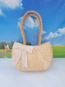 Vintage Bow <b>Straw</b> <b>Bag</b> for Women Handwoven Seagrass Beach Tote with Linen Lining Eco-friendly Spring Fashion Shoulder Handheld - Product Image 3