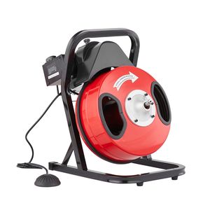 Sonda per la pulizia di scarichi con alimentazione manuale da 50FT x 1/2 pollice, con 4 frese, attivazione ad aria, interruttore a pedale da 2-4 pollici, macchina efficace per la pulizia di scarichi - Product Image 3