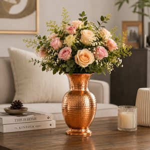 Handcrafted Hammered <b>Copper</b> Flower <b>Vase</b> Decorative Metal <b>Vase</b> with Pedestal Base for Home Decor Table Centerpiece Wedding Floral - Product Image 4
