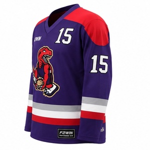 F2WIN Jersey Hoki Es Pria Logo Dinosaurus Cetak Sublimasi V-Neck Lengan Panjang Bahan Polyester Bernapas dan Menyerap Keringat - Product Image 6