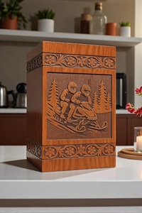 Personalized Engraved Snowmobile Wooden Cremation Urn Eco-Friendly Durable American Style <b>Memorial</b> <b>Box</b> 200/220 Cubic Inch - Product Image 1