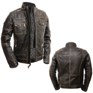 Chaquetas para hombre con logotipo y diseño personalizados, chaqueta de cuero genuino estilo motociclista vintage desgastado color marrón Cafe Racer para hombre - Product Image 5