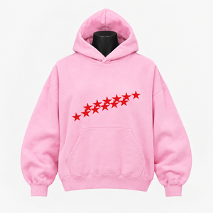 Women’s Pink Pullover <b>Hoodie</b> Custom <b>Red</b> Star Graphic Oversized Sweatshirt Casual Streetwear Fashion <b>Hoodie</b> - Product Image 1