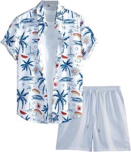 Nuevo conjunto de camisa de manga corta con botones y pantalones cortos, transpirable, estampado, conjunto de camisa de verano para hombre, conjunto de 2 piezas personalizable - Product Image 4