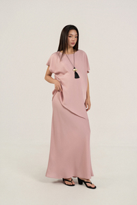 Conjunto de 2 Piezas para Mujer, Mezcla de Seda, Corte Asimétrico, Cuello Redondo, Manga Corta, Estilo Elegante y Transpirable, OEM/ODM - Product Image 4
