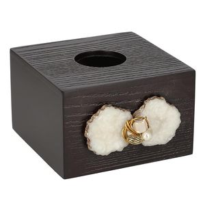 Caja de pañuelos decorativa de bambú de lujo con soporte de papel con textura de madera y detalles de piedra y perla para la entrada del hogar y el baño - Product Image 5