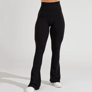 High Waist <b>Flared</b> Leg <b>Yoga</b> <b>Leggings</b> Women Solid Olive Green Full Length Seamless Four-Way Stretch Athletic Pants - Product Image 5