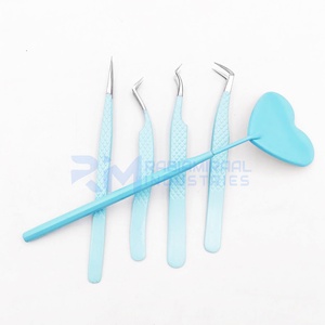 Pince à épiler de précision RMI en acier inoxydable 10 mm à pointe argentée, revêtement en poudre bleue, poignée diamantée, miroir pour cils - Product Image 4