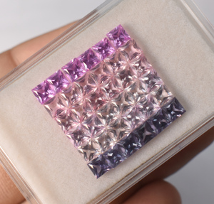 <b>Rainbow</b> Multi Sapphires Kunzite, Peach Morganite Squares Princess Cut 4 mm Mix Shade <b>Lab</b> Corundum Gemstone For Jewelry Makings - Product Image 1