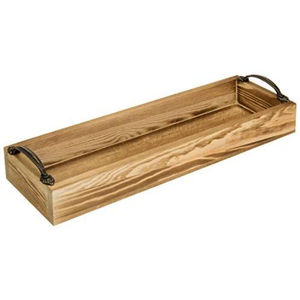 Plateau de service rustique en bois de manguier avec poignées en métal noir, grand plateau rectangulaire pour table basse, décoration de cuisine, plateau pour servir - Product Image 5