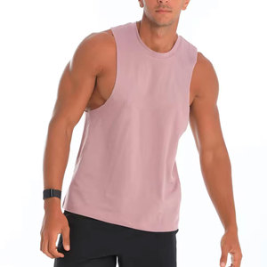 Débardeur rose sans manches pour homme, col rond, tricoté, 100 % polyester, logo uni sur le devant, décontracté, respirant, coupe sport, idéal pour l'été - Product Image 2