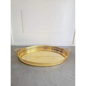 Plateau de service rond en métal plaqué or de qualité supérieure, vaisselle de mariage, centre de table d'hôtel, assiette de présentation, décoration pour la maison et l'hôtel - Product Image 1