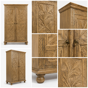 Hand Carved Traditional Mango Wood Double Door <b>Wardrobe</b> Majestic Branches Eco-Friendly Bedroom Storage for Hotel Villa Use - Product Image 4