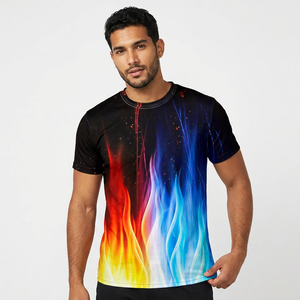 Men's Casual T-<b>Shirt</b> Short Sleeve O-Neck <b>Flame</b> Print 100% Polyester Breathable Regular Fit Knitted Fabric - Product Image 6
