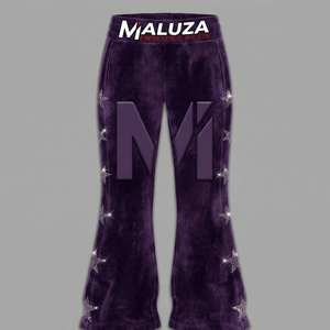 Leggings de Moda con Pedrería Personalizados para Mujer, Pantalones de Cintura Alta con Corte Acampanado, Estilo Urbano, Tela Elástica Morada, Transpirable y Cómoda - Product Image 6