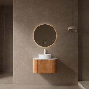 Mobile bagno moderno DINA da 24 pollici a parete con lavabo, bordi curvi e mobiletto a righe con cassetti - Lusso e funzionalità - Product Image 1