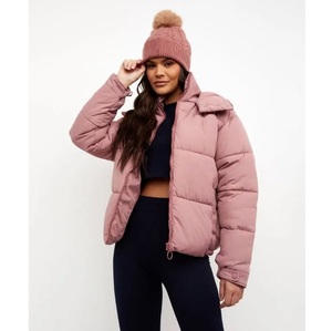 <b>Pink</b> Puffer Jacket Stand Collar Zipper Closure Casual Winter Windproof Thick Polyester Wadding Short Length Regular Fit - Product Image 3