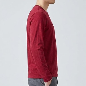 Camiseta de manga larga de color sólido, 100% algodón, informal, ligera, transpirable, con cuello redondo, para hombre, fabricada a medida OEM/ODM. - Product Image 5