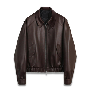 <b>Men's</b> <b>Brown</b> Genuine <b>Leather</b> Bomber <b>Jacket</b> Turn-down Collar Zipper Closure Regular Fit Autumn Wear - Product Image 1