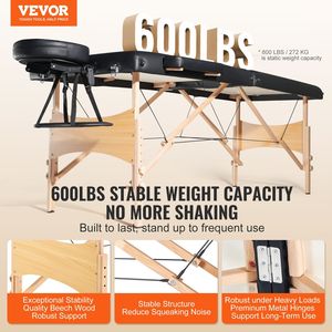 Table de massage portable 28 pouces, pliable en 2, légère, réglable en hauteur sur 8 niveaux, lit de salon, lit de tatouage, lit de spa, lit de massage portable - Product Image 2