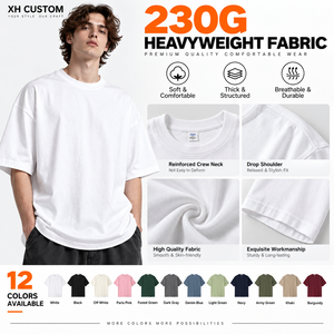 T-shirt surdimensionné 230G en coton épais 100% avec épaules tombantes, tee-shirt vierge personnalisable avec impression de logo, streetwear unisexe pour hommes - Product Image 2