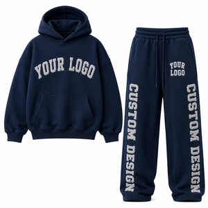 Custom Print Ribbed Hem And Cuffs Baggy Hoodie <b>Jogger</b> Set Plush <b>Fleece</b> Fabric For <b>Women</b> Cold Weather Wholesale - Product Image 2