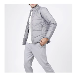 Light Gray Silver Custom Men <b>Padded</b> Jacket Stand Collar Lightweight Quilted Zip Winter Coat OEM Factory Premium Outerwear - Product Image 1