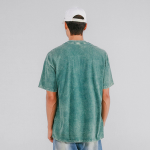 <b>Men's</b> Washed 100% Cotton Knitted Breathable T-Shirt Short Sleeve <b>Turtleneck</b> Regular Fit with Pattern Hip Hop Style Clothing - Product Image 3