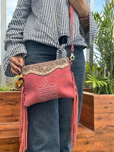 Sac à bandoulière à franges en cuir suédé repoussé style bohème pour femmes sac à main en cuir de bohème sac à main mignon en cuir de vachette - Product Image 2